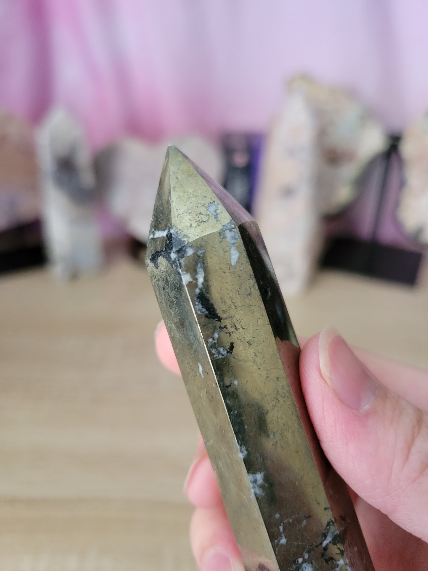 Money Polished Pyrite Point with Quartz 20PY