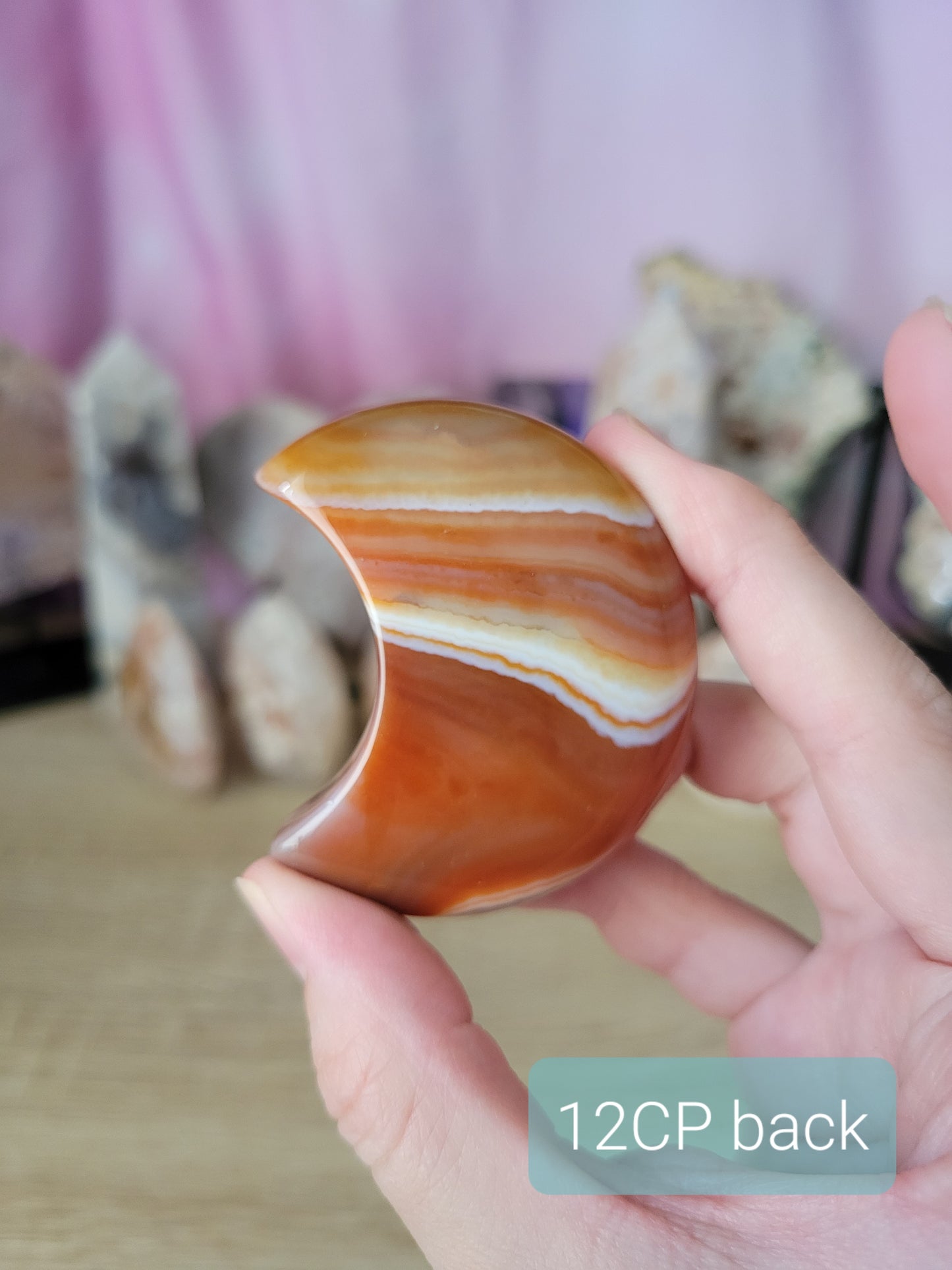 Banded Carnelian Moon Carving 12CP