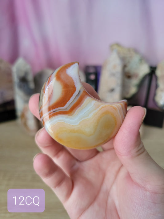 Banded Carnelian Moon Carving 12CQ