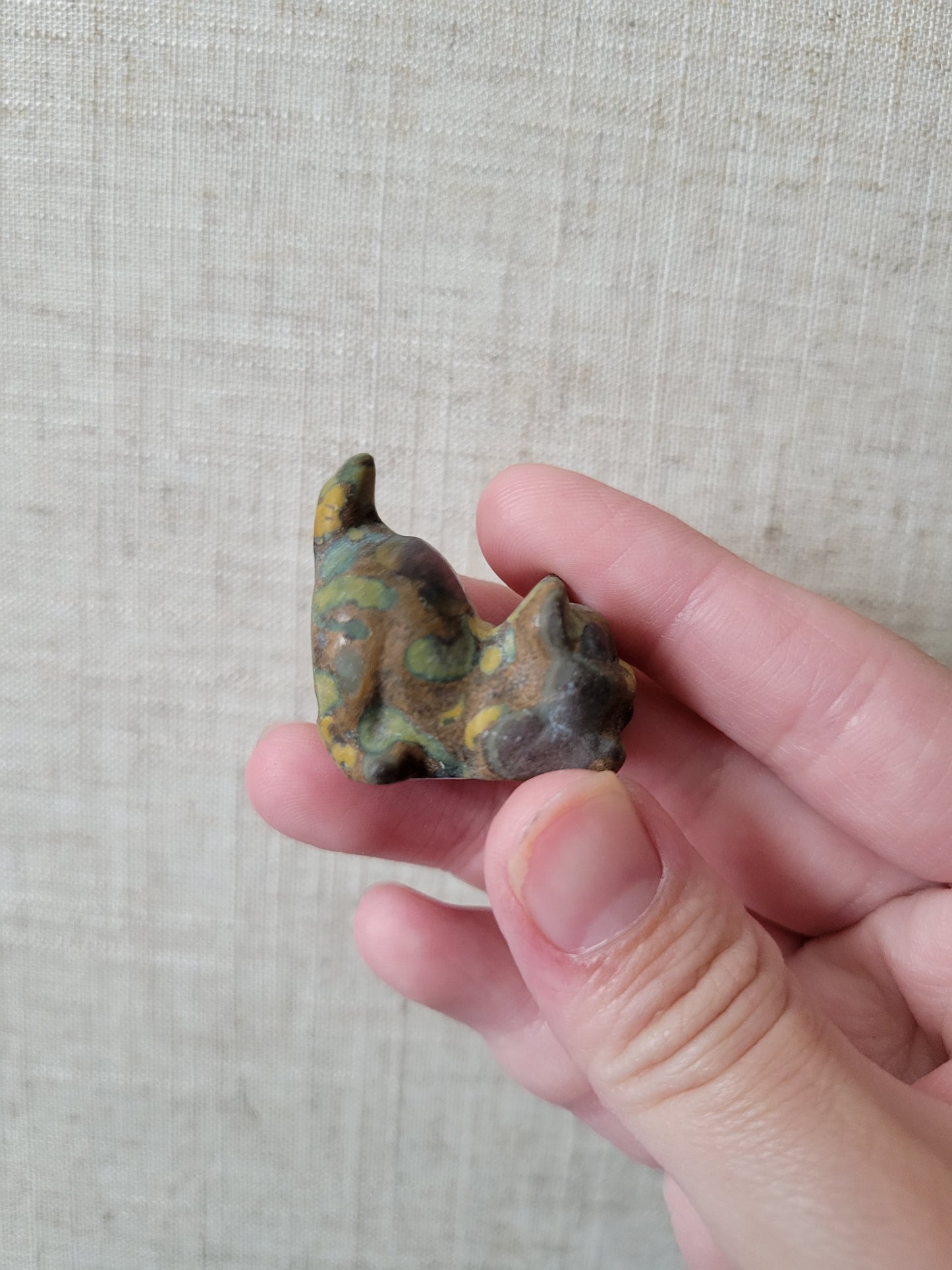 Colorful Matte Rainforest Jasper Kitty Carving 15KK