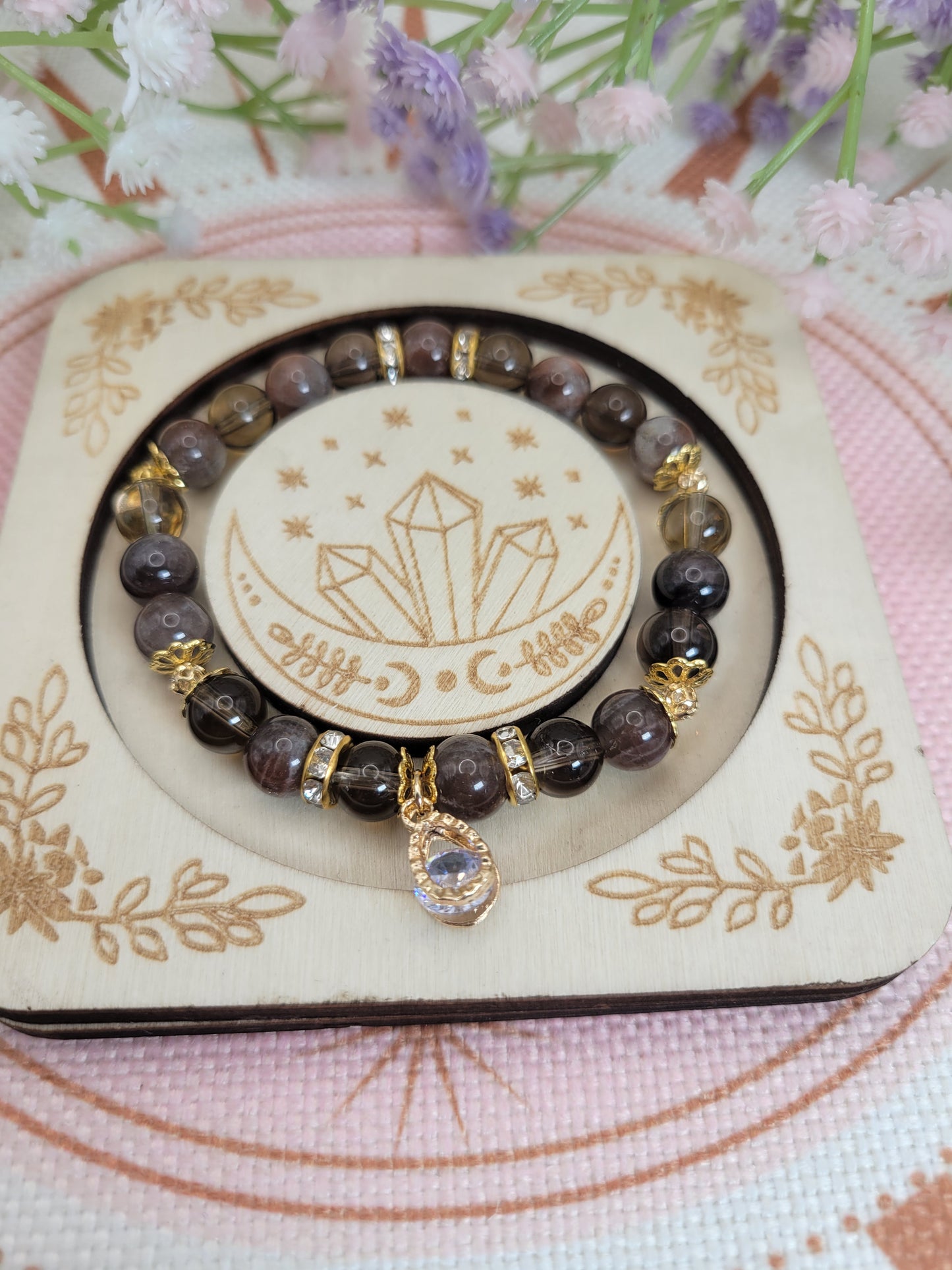 GD7 Black Sunstone and Smoky Quartz Bracelet