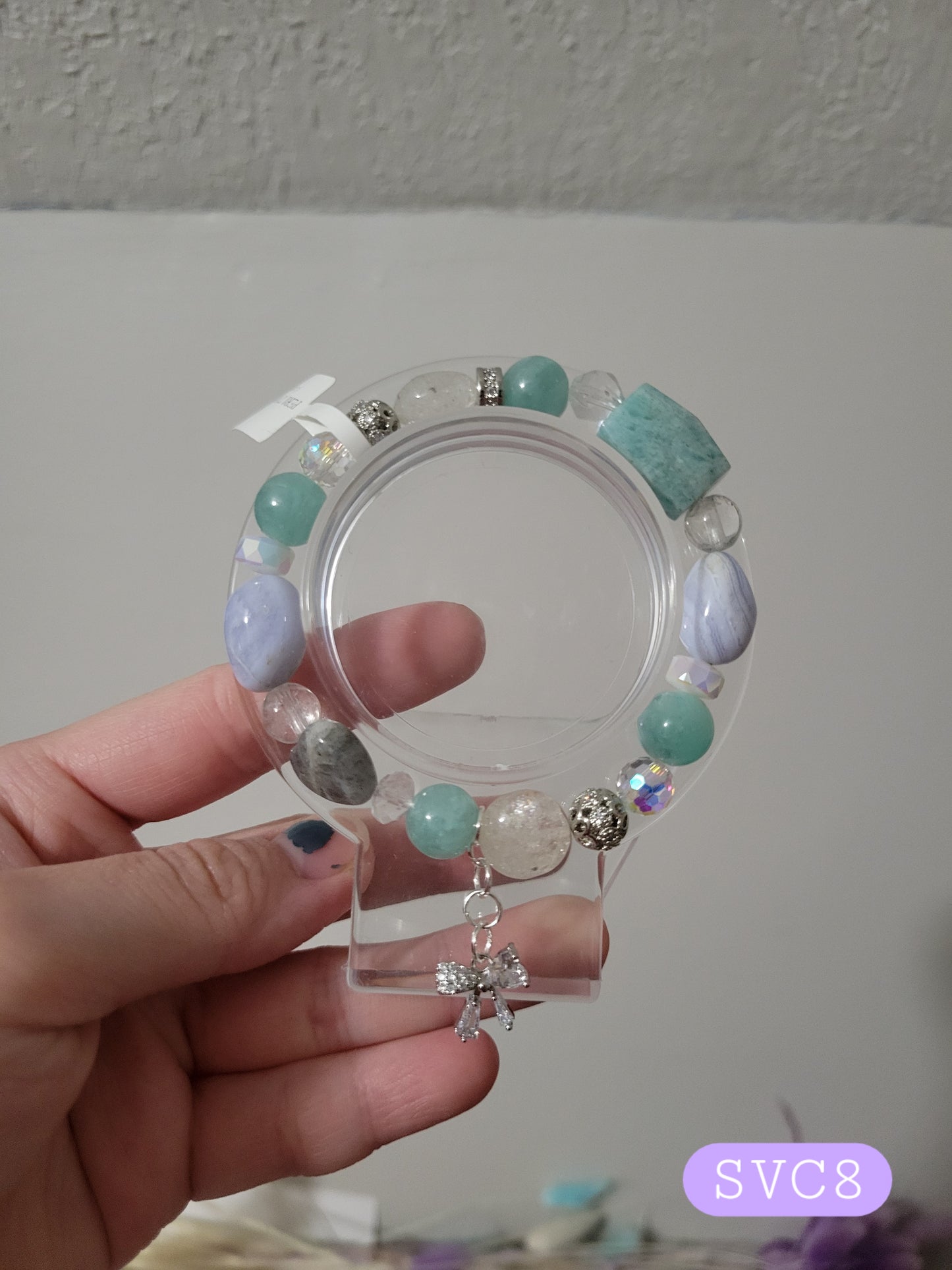 SVC8 Amazonite, Blue Lace Agate, Chinese Larimar, Clear Quartz, and Labradorite Bracelet