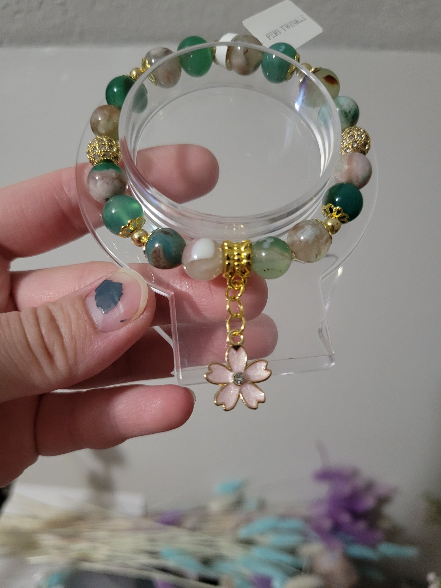 GD65 Green Flower Agate Bracelet