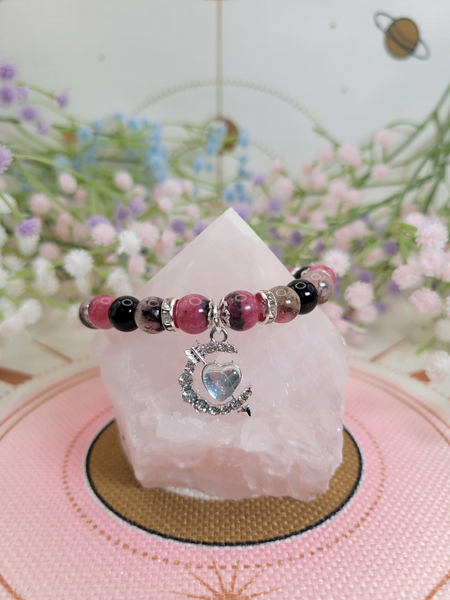 SV15 Black Obsidian, Icy Rhodonite, and Rhodonite Bracelet