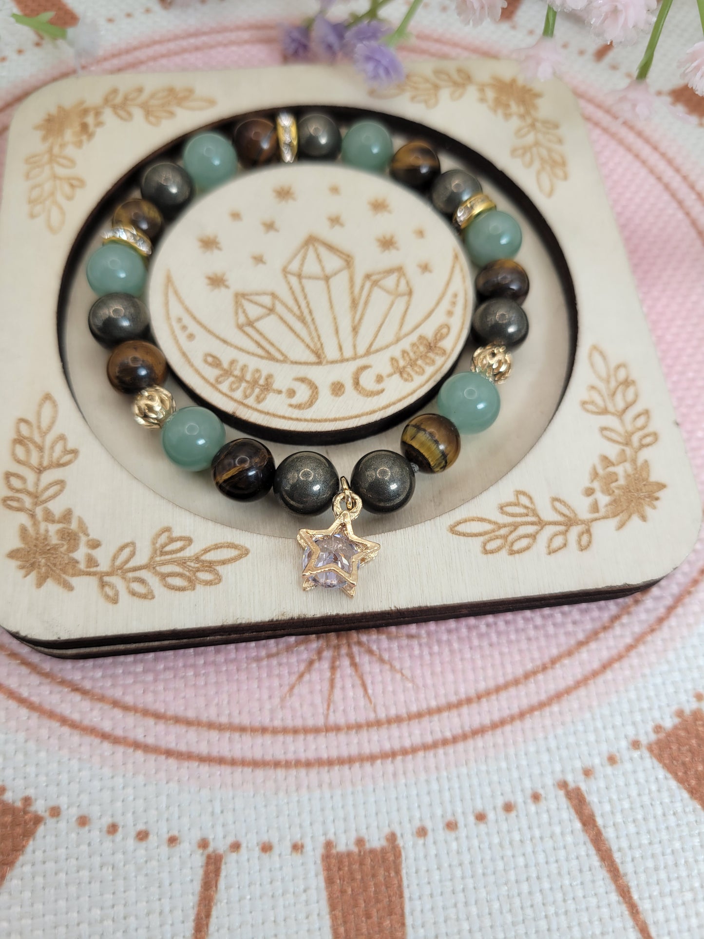 GD20 Green Aventurine, Pyrite, and Tigers Eye Bracelet