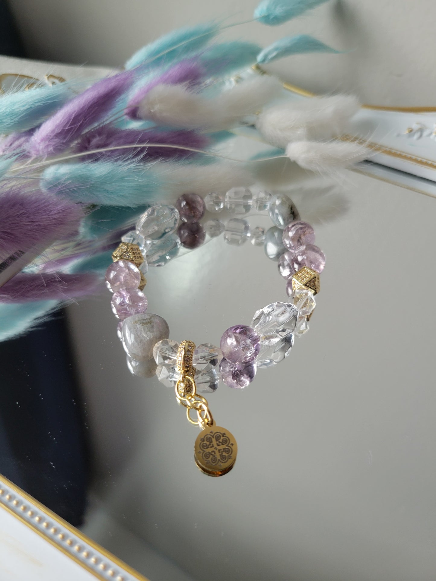 HEL1 Amethyst Azeztulite, Clear Quartz, and Labradorite Bracelet