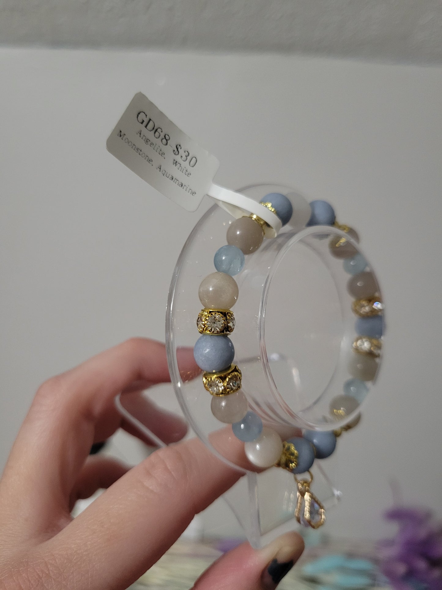 GD68 Angelite, Aquamarine, and Moonstone Bracelet