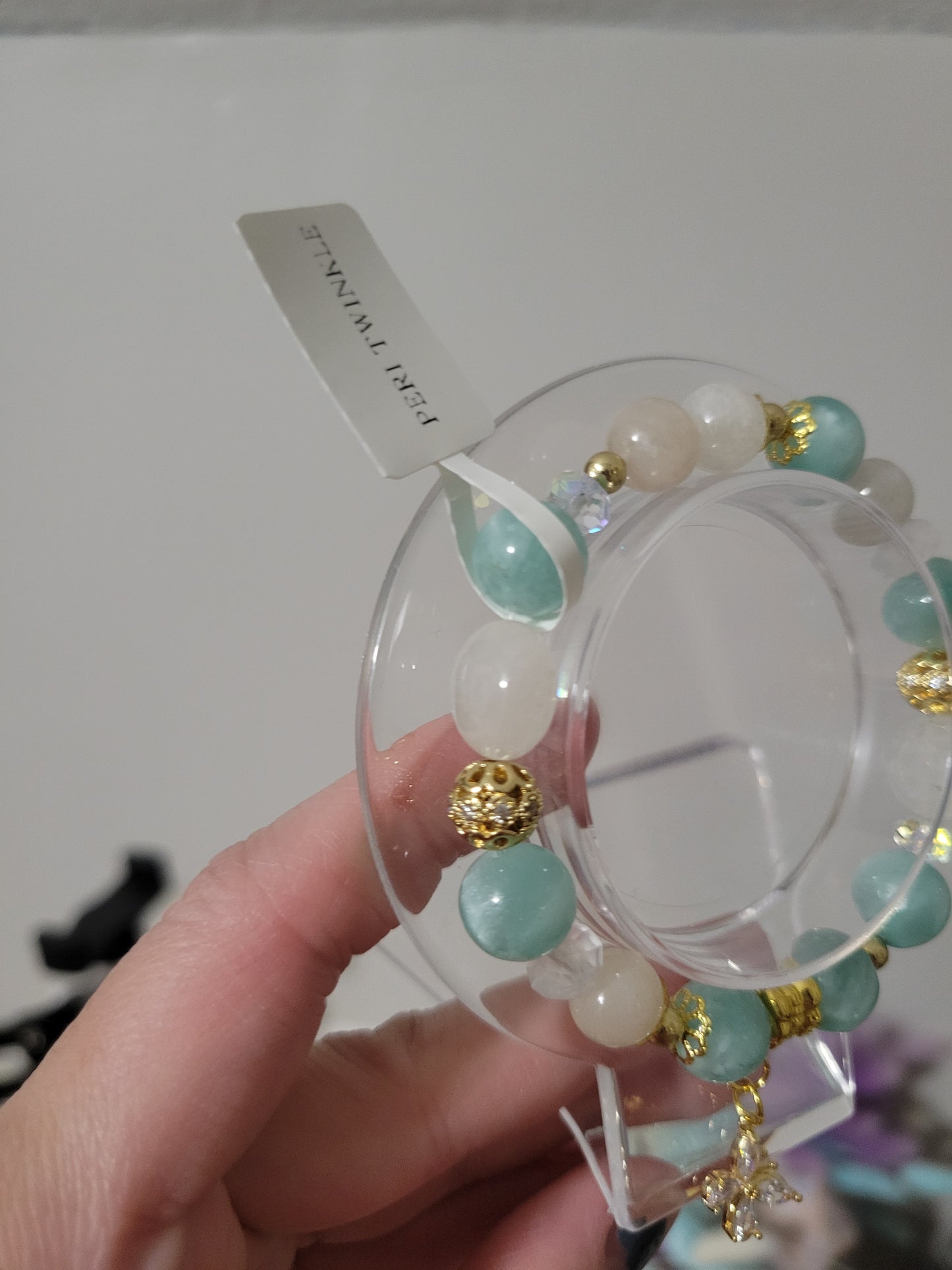 GD70 Chinese Larimar, Clear Quartz, and Moonstone Bracelet