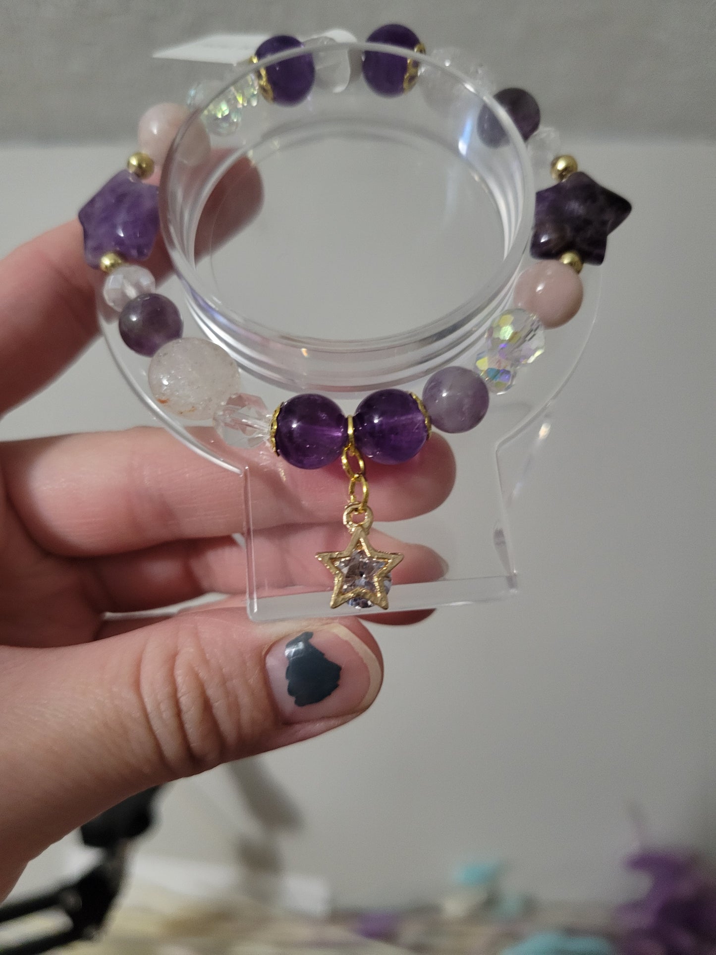 GD82 Amethyst, Clear Quartz, and Pink Opal Bracelet