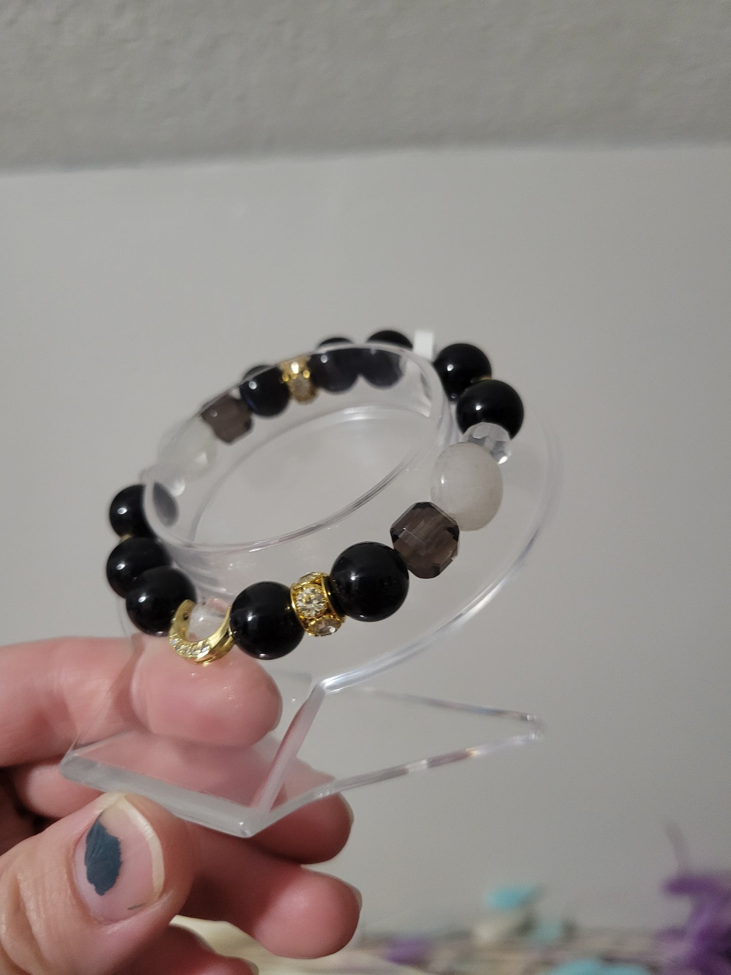 GDC10 Black Obsidian, Clear Quartz,and Ice Obsidian Bracelet