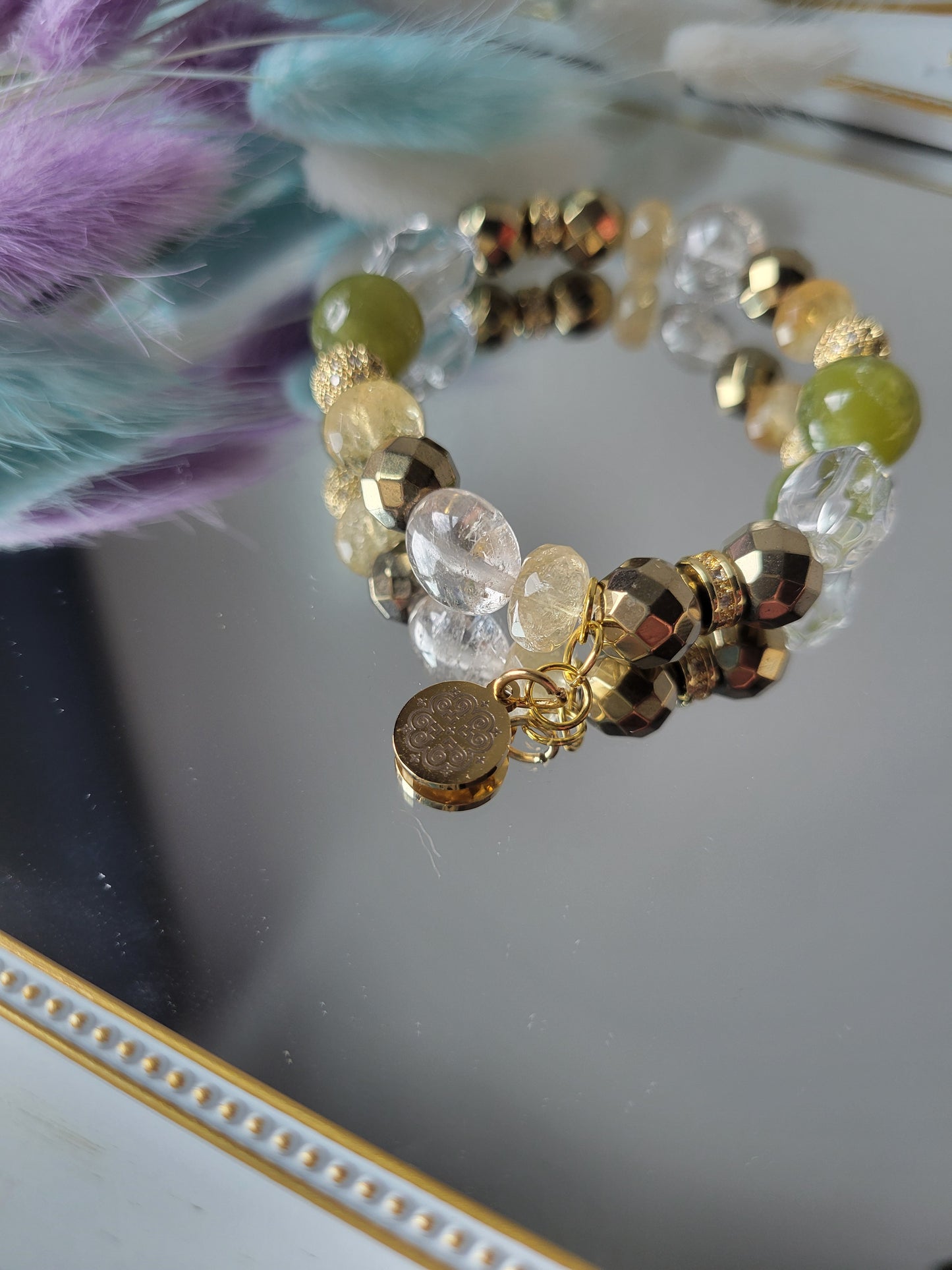 HEC1 Citrine, Clear Quartz, Jade, and Pyrite Bracelet