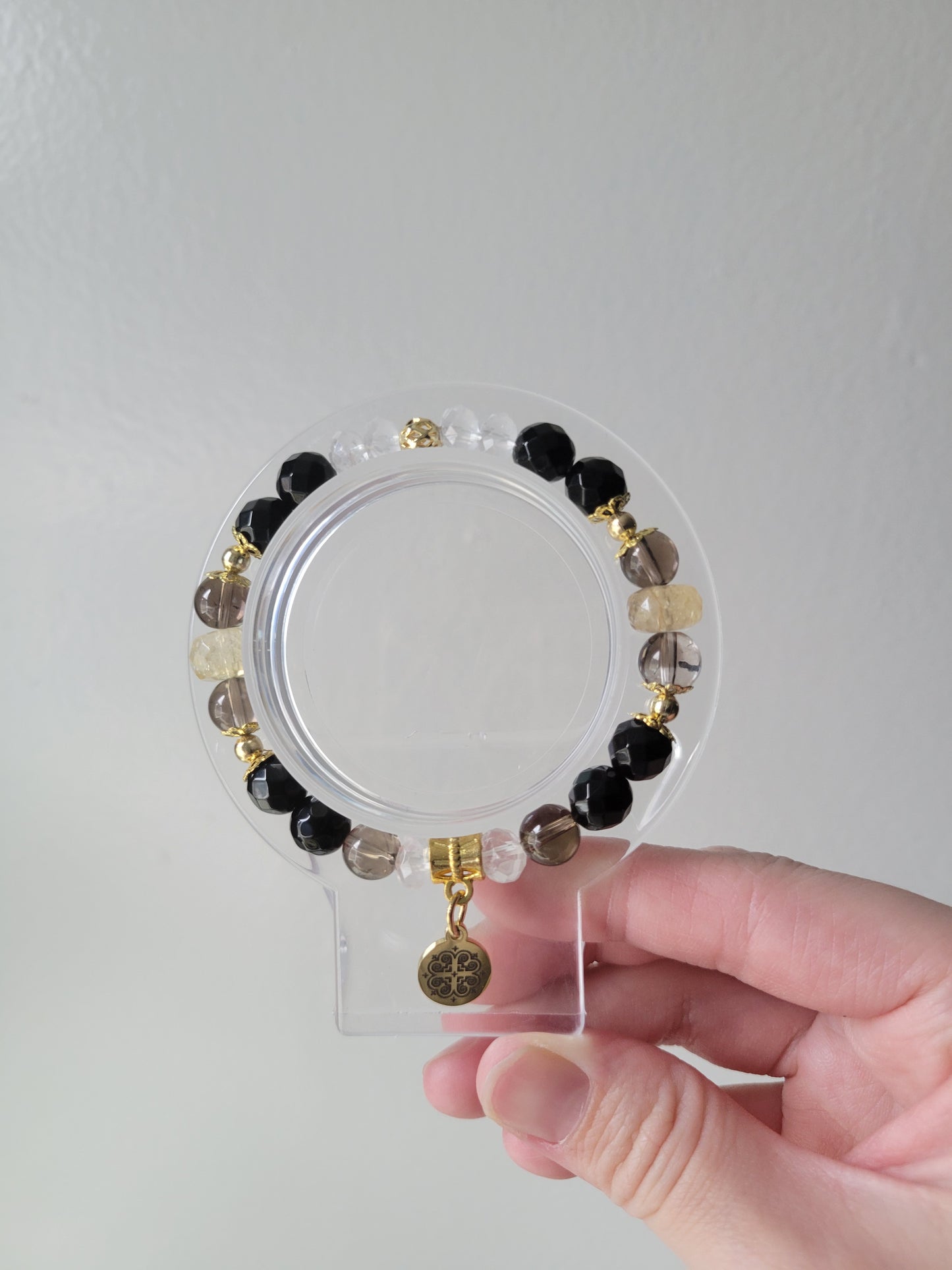 HED2 Black Obsidian, Citrine, Clear Quartz, and Smoky Quartz Bracelet