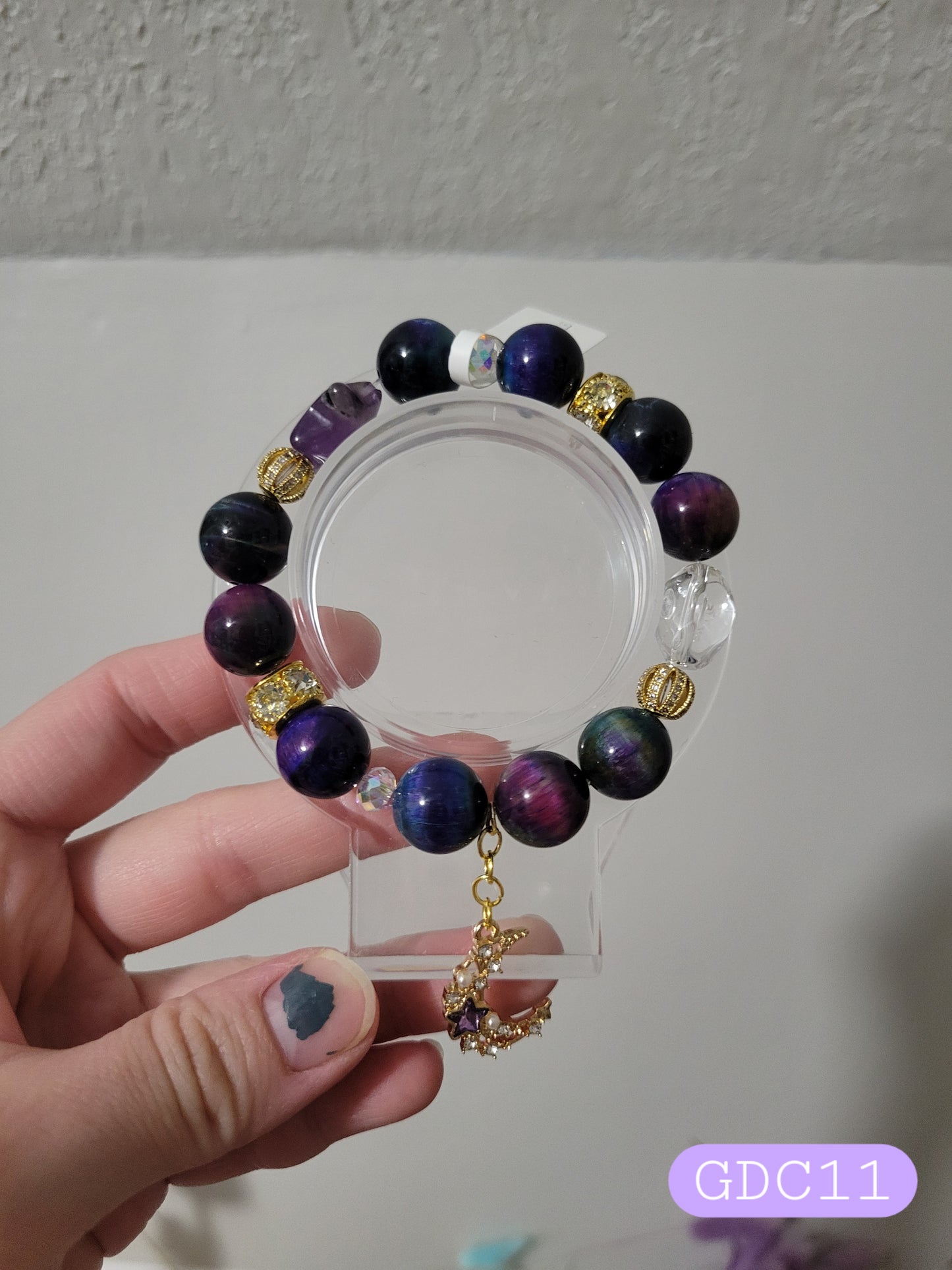 GDC11 Amethyst, Clear Quartz, and Galaxy Tigers Eye Bracelet