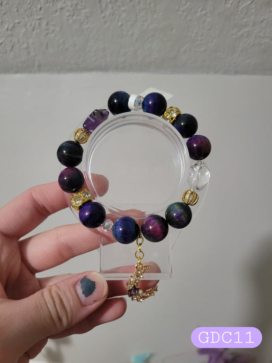 GDC11 Amethyst, Clear Quartz, and Galaxy Tigers Eye Bracelet