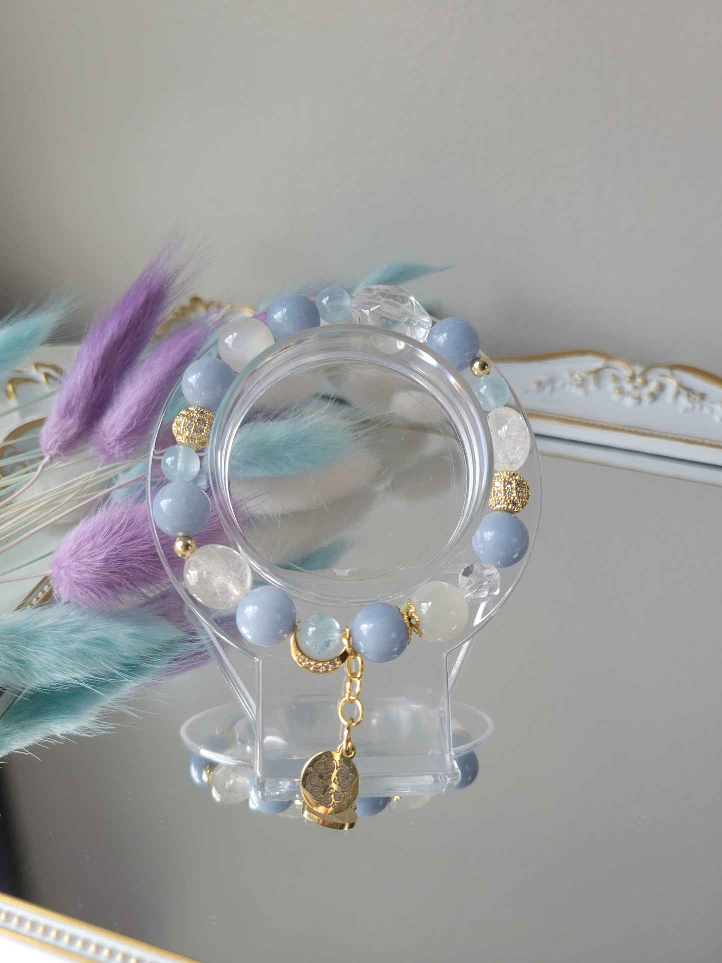 HEL3 Angelite, Aquamarine, Clear Quartz, and White Moonstone Bracelet