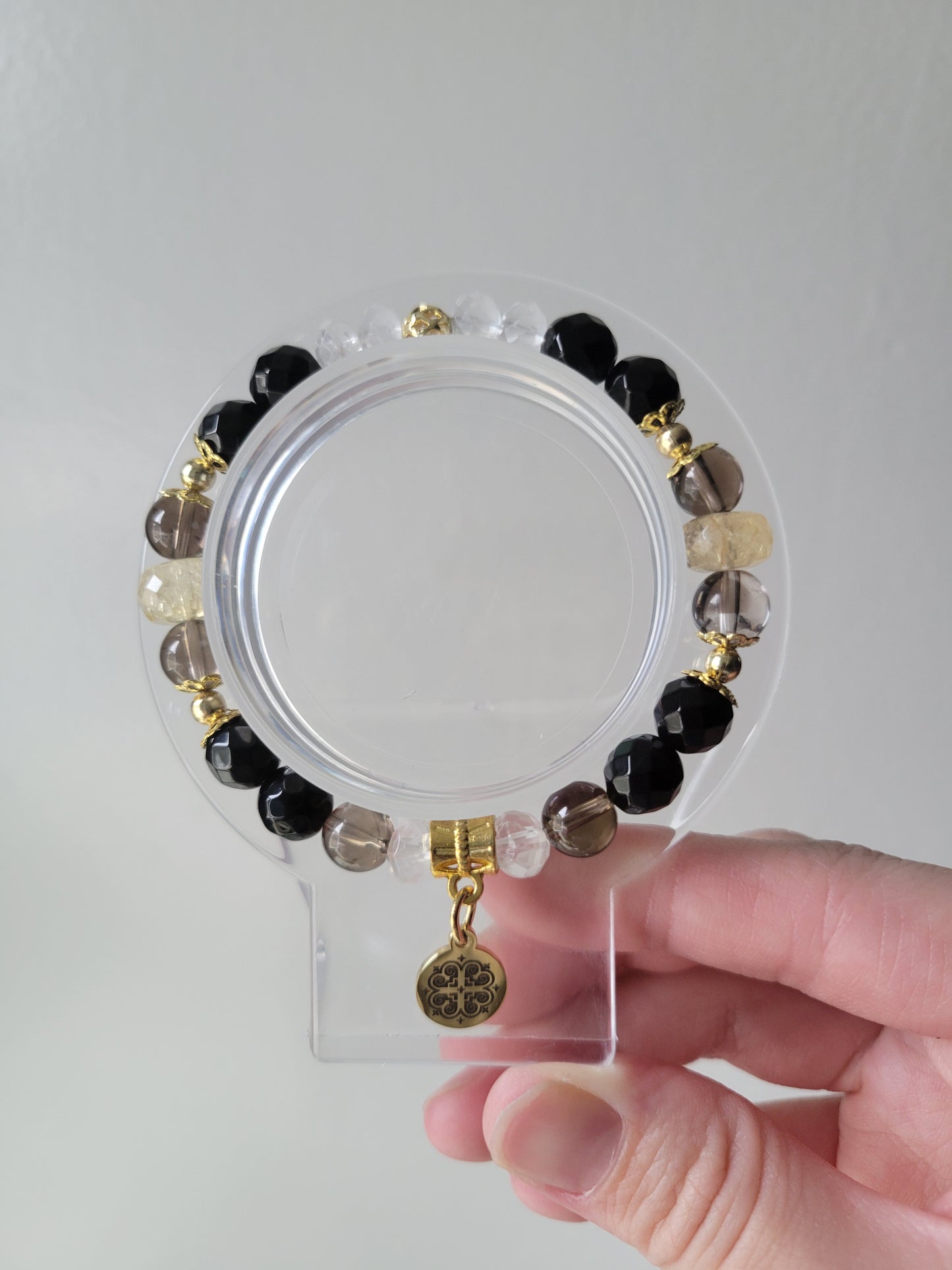 HED2 Black Obsidian, Citrine, Clear Quartz, and Smoky Quartz Bracelet