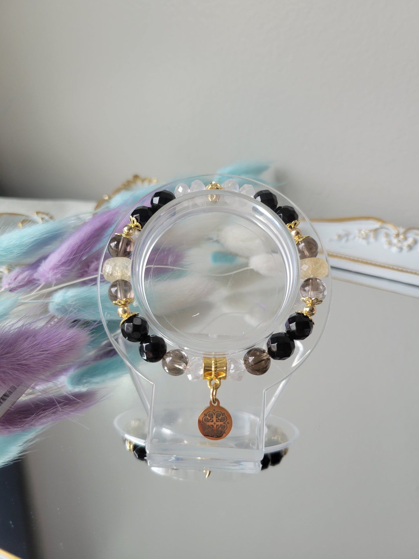 HED2 Black Obsidian, Citrine, Clear Quartz, and Smoky Quartz Bracelet