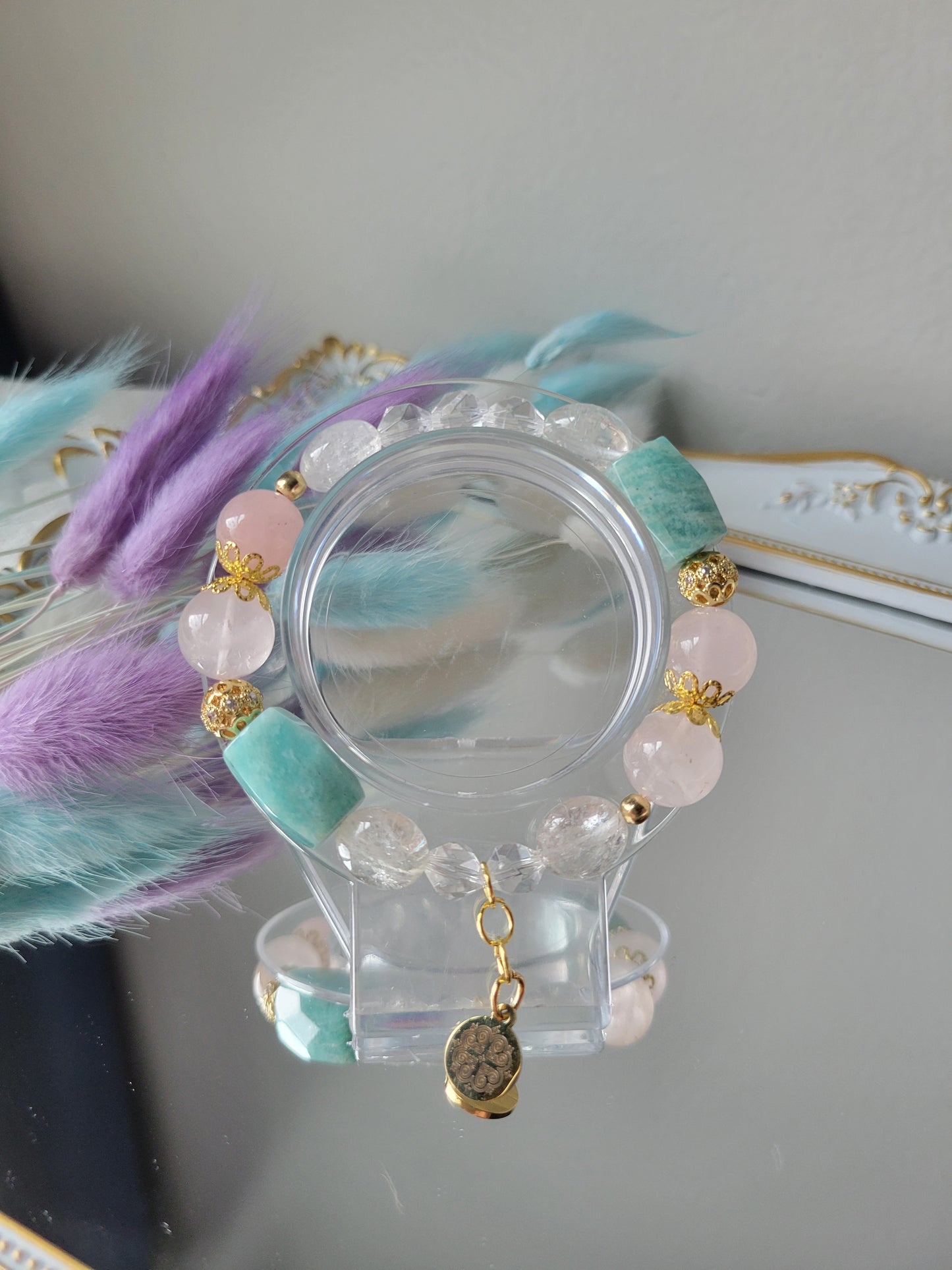 HEC4 Amazonite, Clear Quartz, and Rose Quartz Bracelet