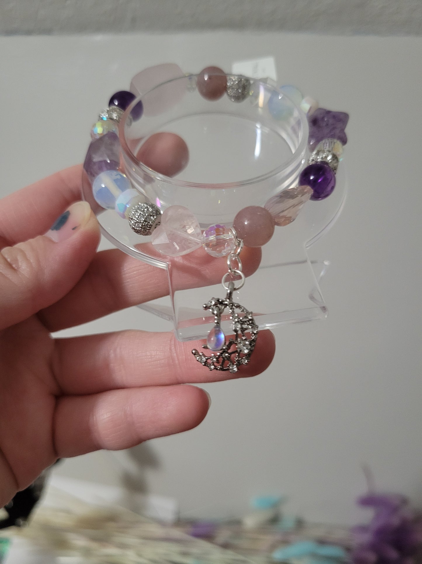 SVC6 Amethyst, Lavender Rose Quartz, Opalite, and Rose Quartz Bracelet