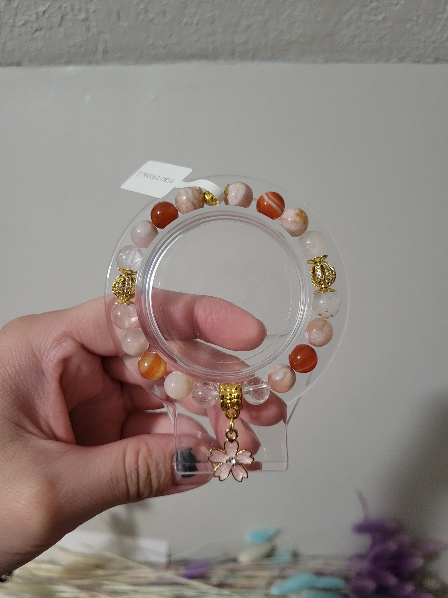 GD71 Carnelian, Clear Quartz, and Flower Agate Bracelet