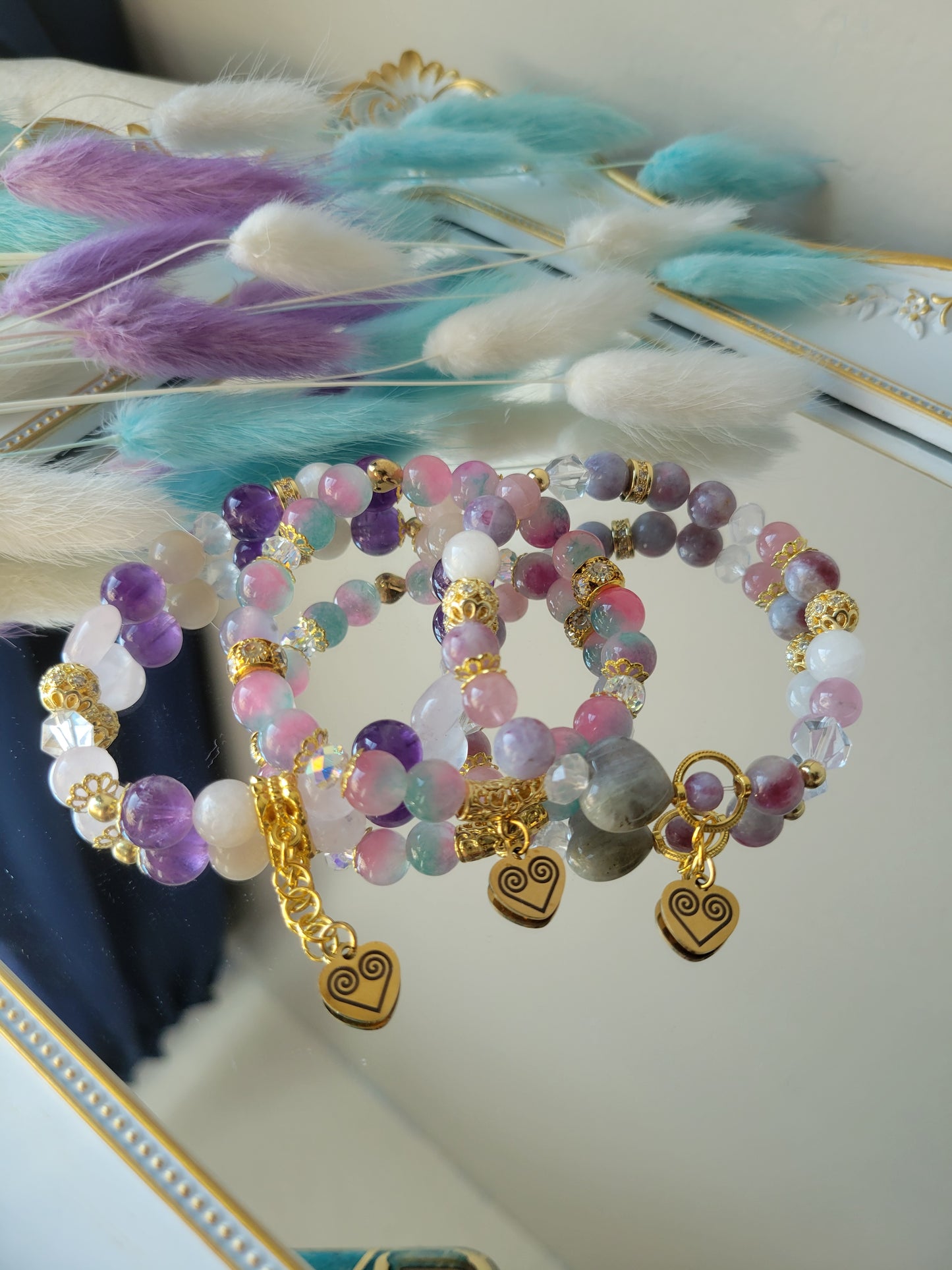 HHD1 Clear Quartz and Unicorn Stone Bracelet