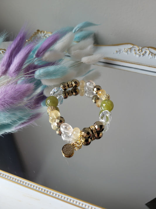 HEC1 Citrine, Clear Quartz, Jade, and Pyrite Bracelet