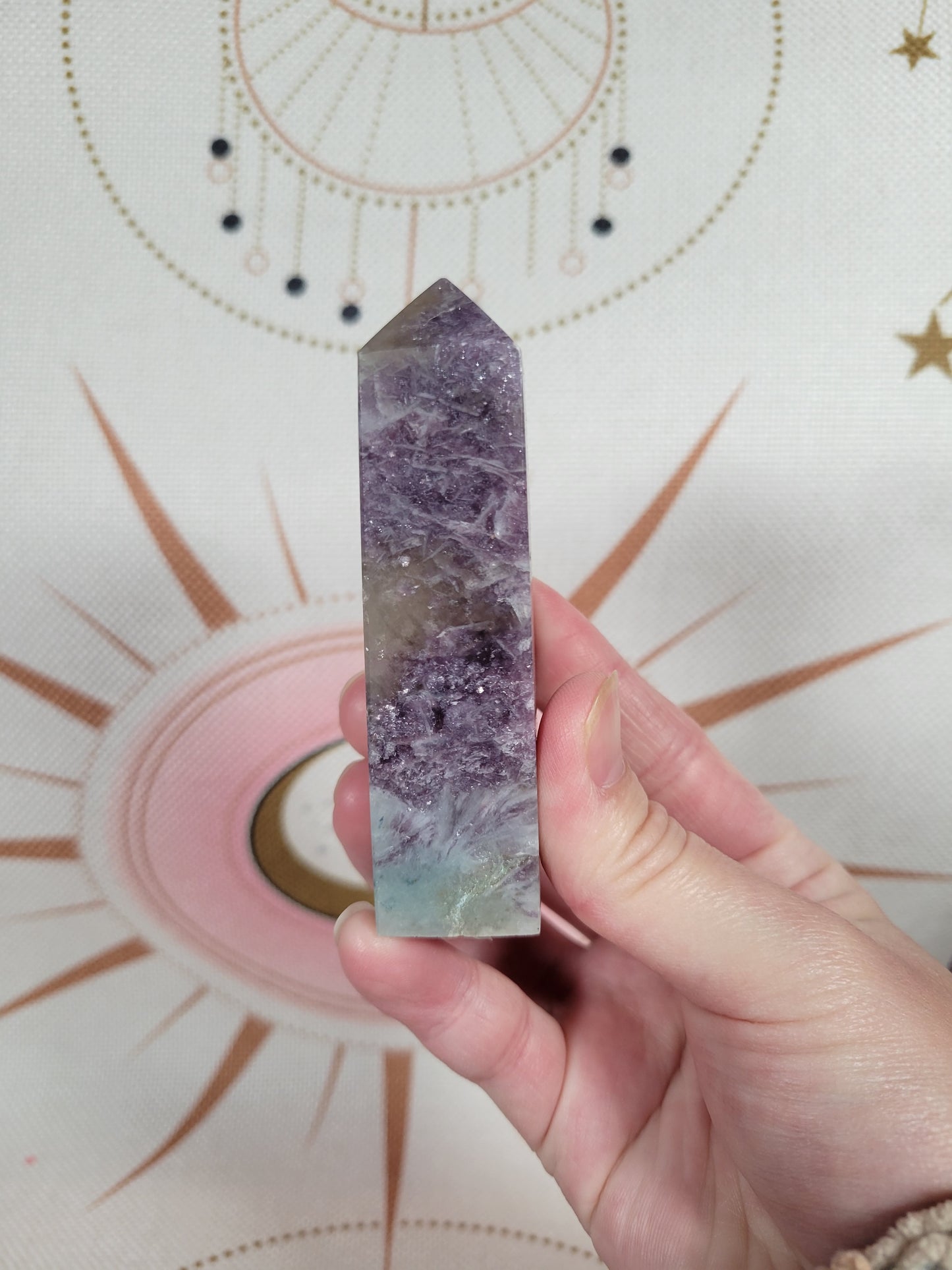 Sparkly Unicorn Stone Obelisk Point 45UB with Aquamarine inclusion