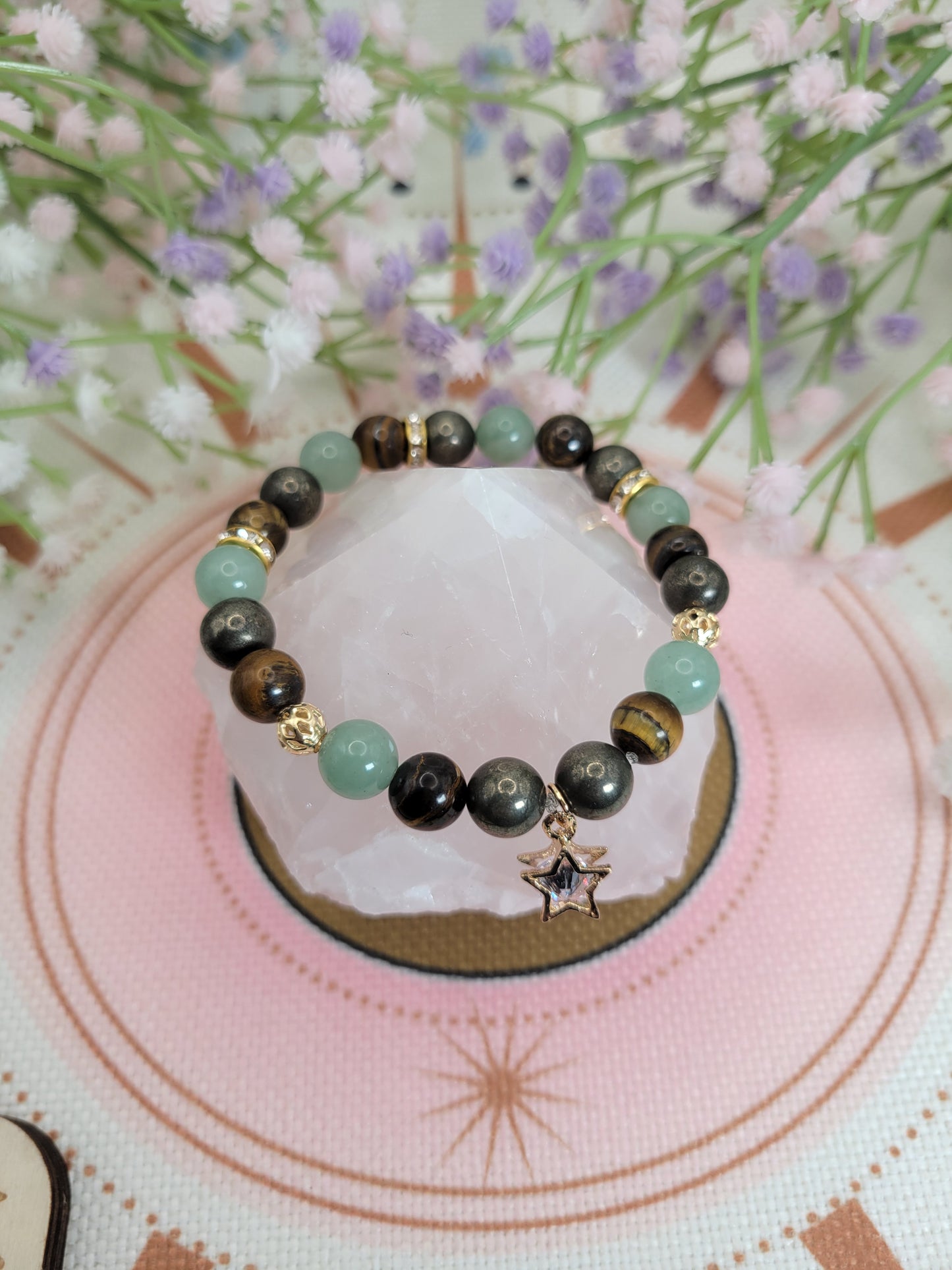 GD20 Green Aventurine, Pyrite, and Tigers Eye Bracelet