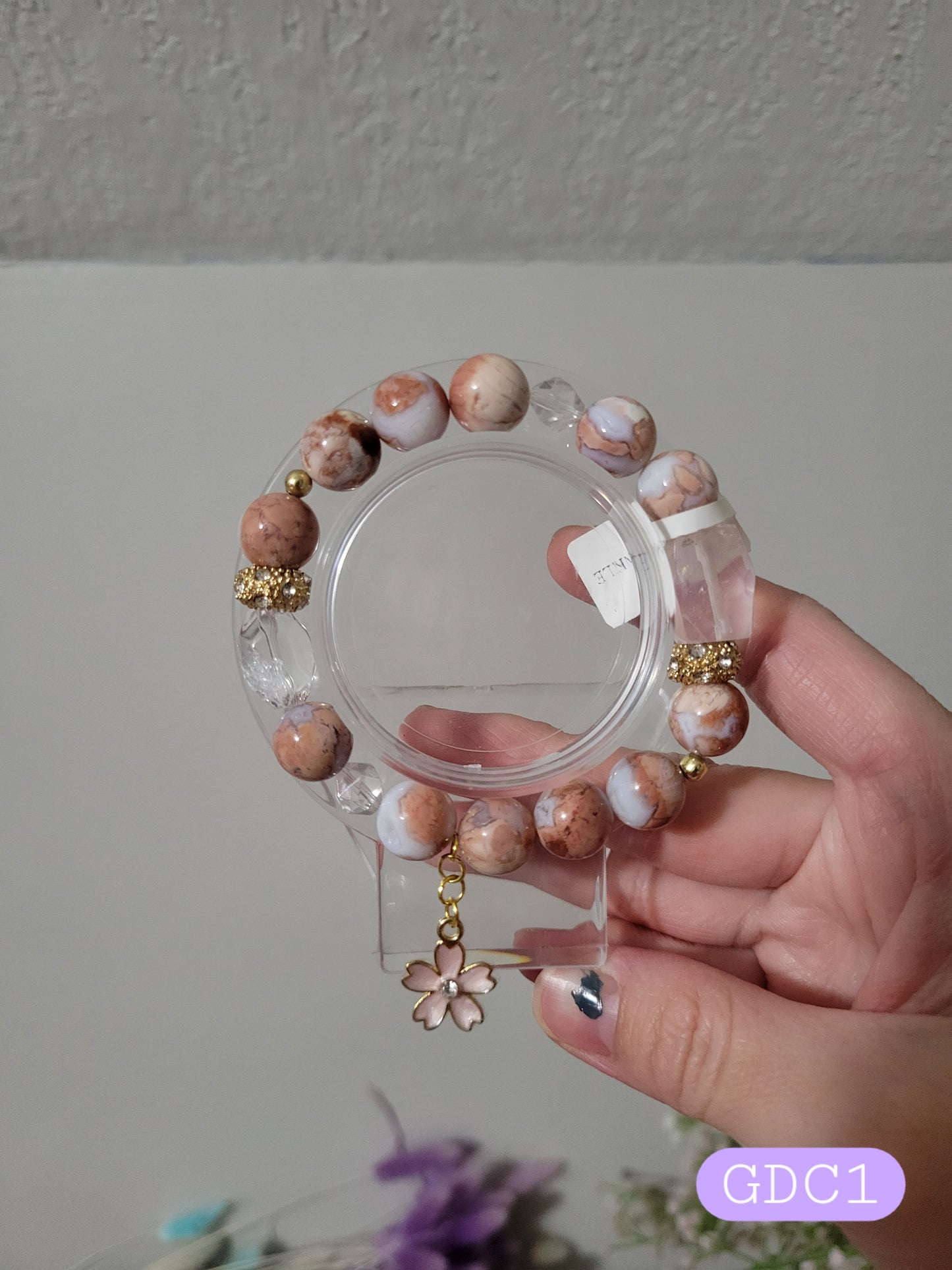 GDC1 Clear Quartz, Pink Agate, and Rose Quartz Bracelet