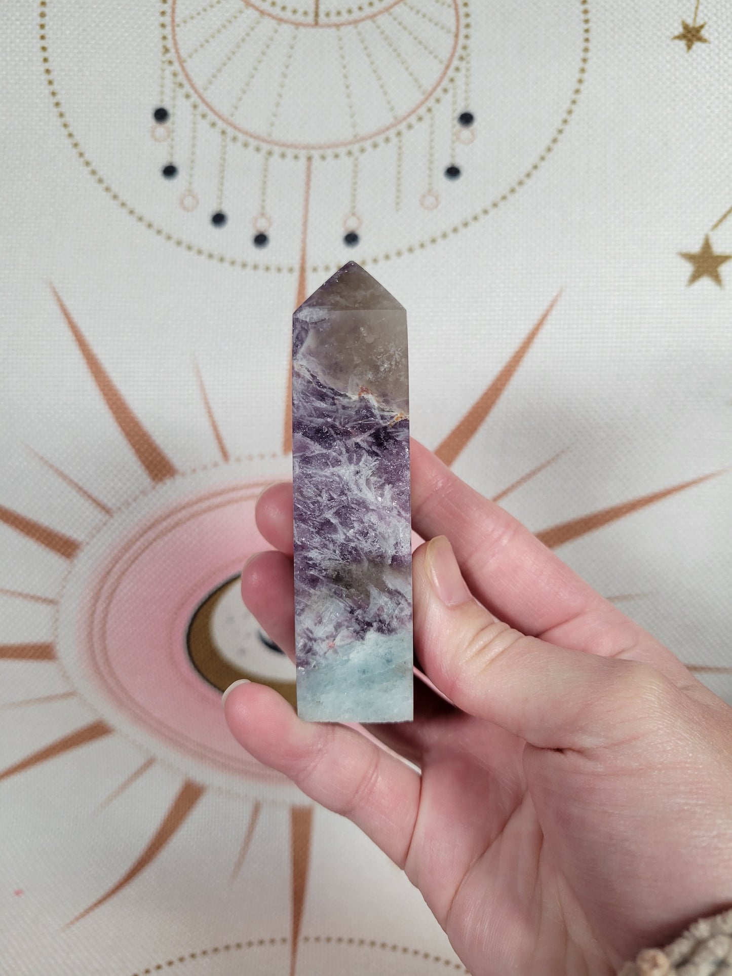 Sparkly Unicorn Stone Obelisk Point 45UB with Aquamarine inclusion