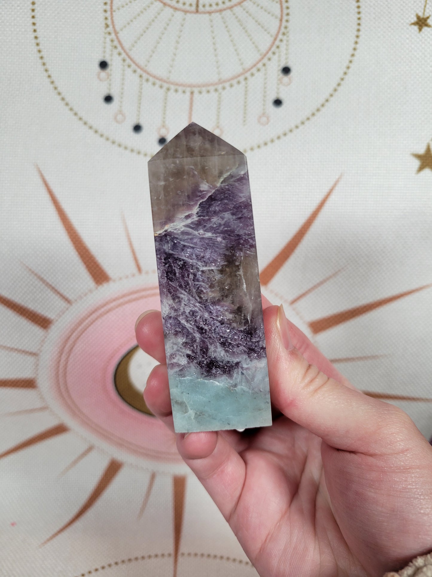 Sparkly Unicorn Stone Obelisk Point 45UB with Aquamarine inclusion