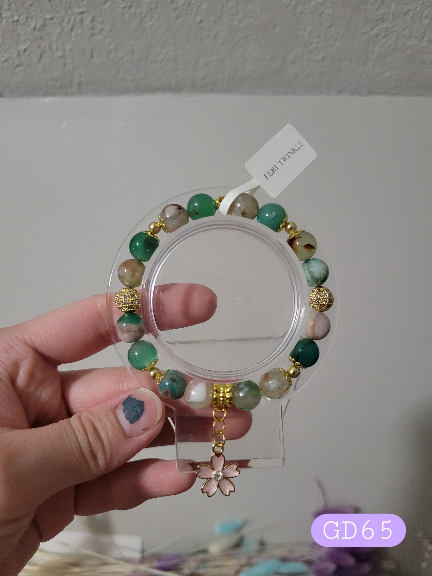 GD65 Green Flower Agate Bracelet