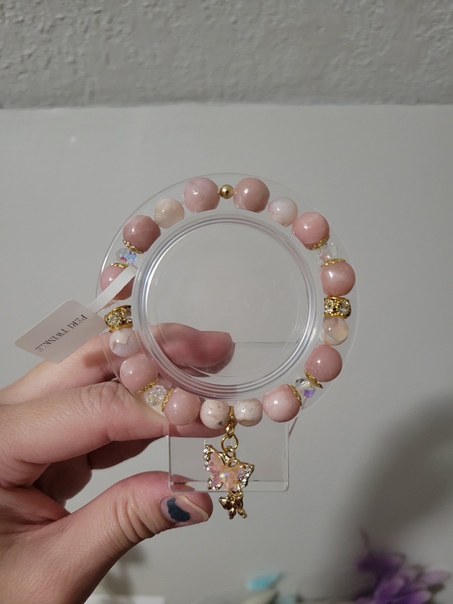 GD73 Flower Agate and Pink Opal Bracelet