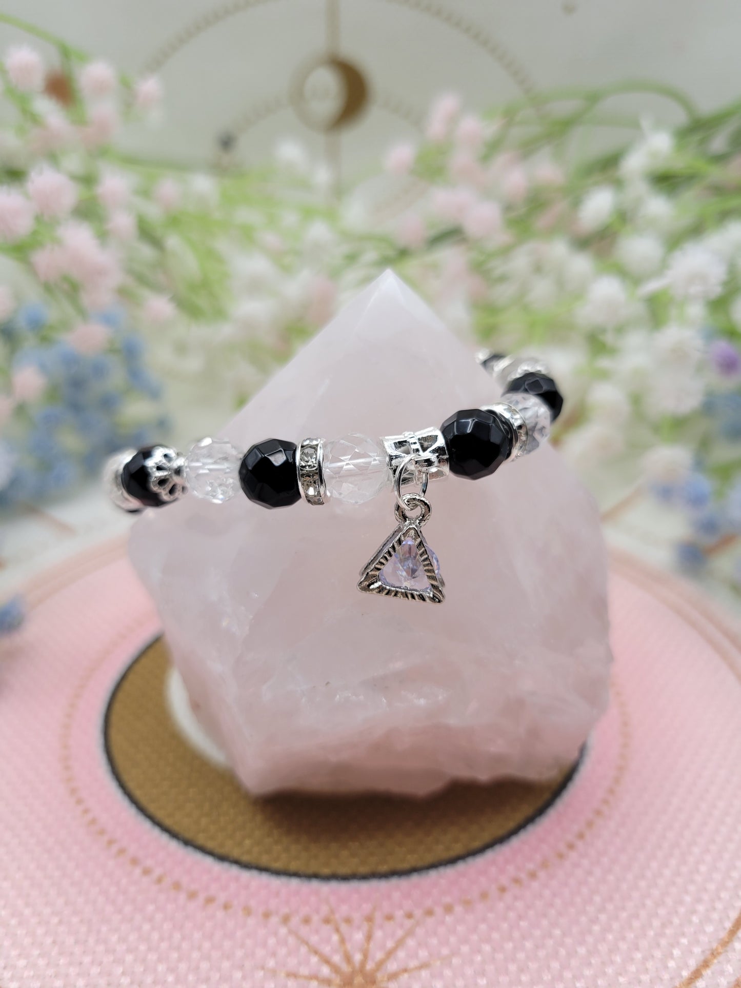 SV35 Faceted Clear Quartz and Black Obsidian Bracelet