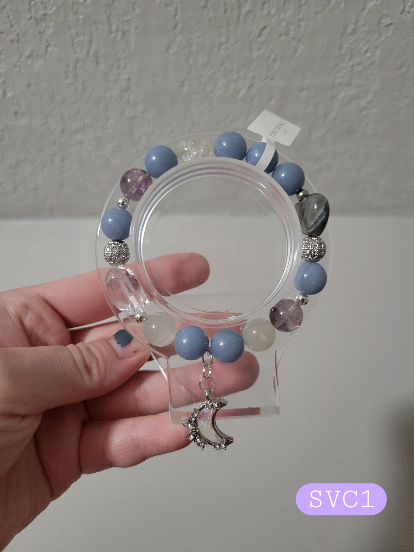 SVC1 Amethyst Azeztulite, Angelite, Clear Quartz, Labradorite, and Moonstone Bracelet