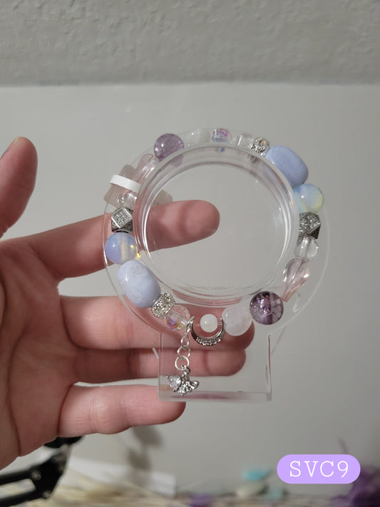 SVC9 Amethyst Azeztulite, Angelite, Blue Lace Agate, Opalite, and Moonstone Bracelet