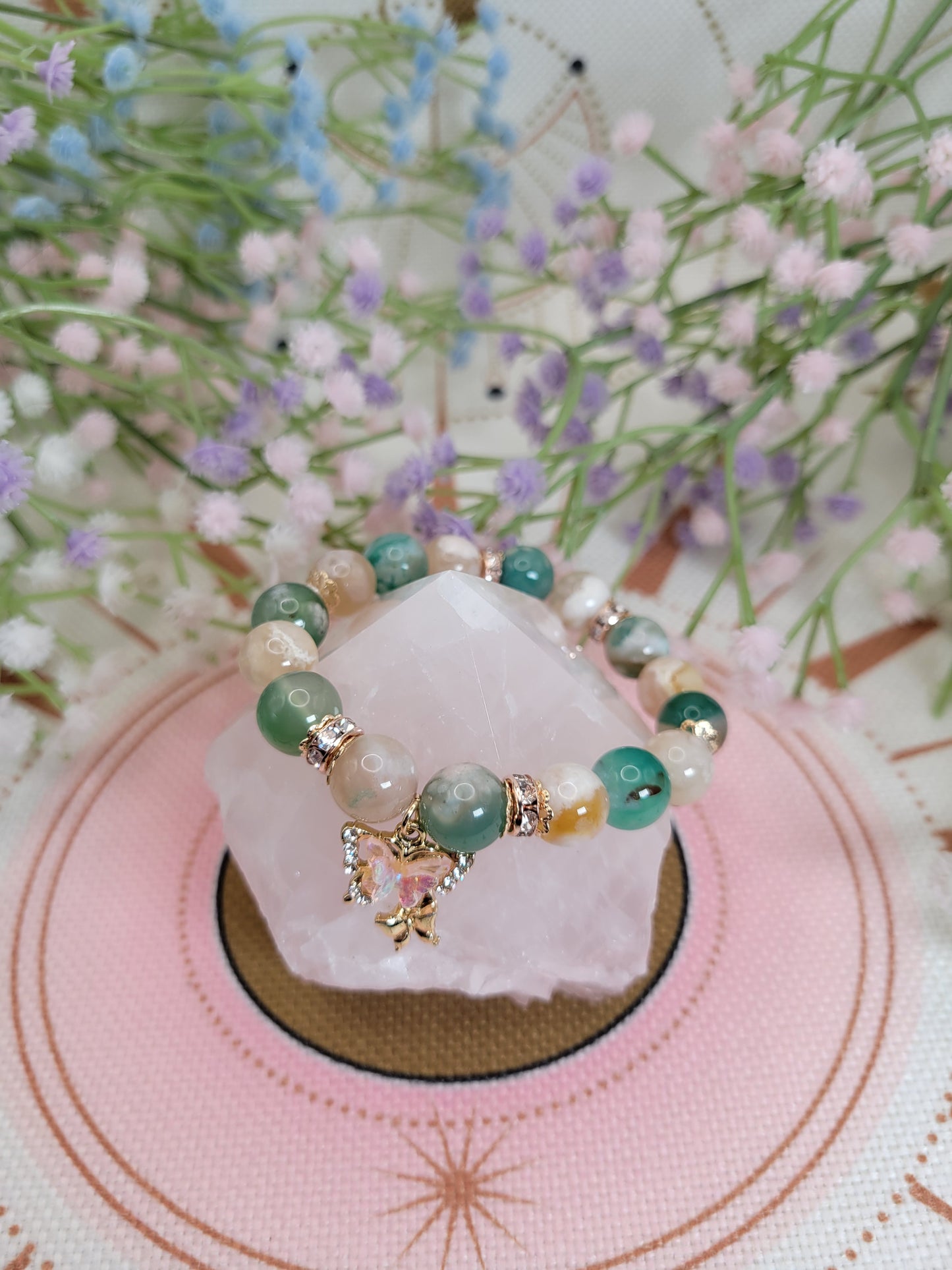 GD10 Green Flower Agate Bracelet