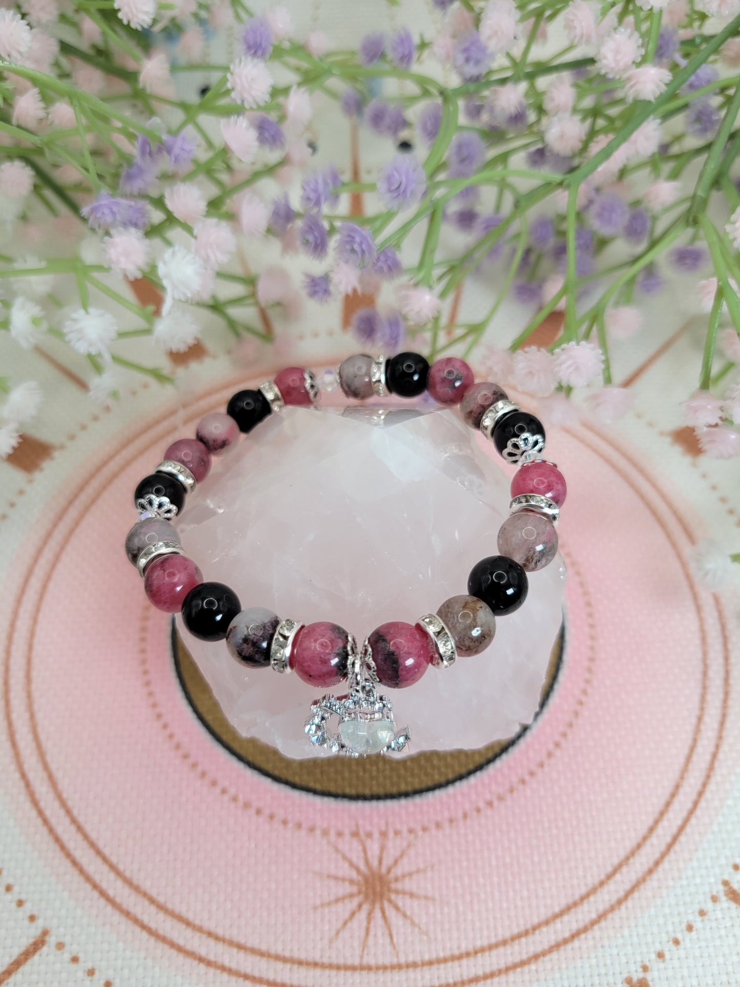 SV15 Black Obsidian, Icy Rhodonite, and Rhodonite Bracelet