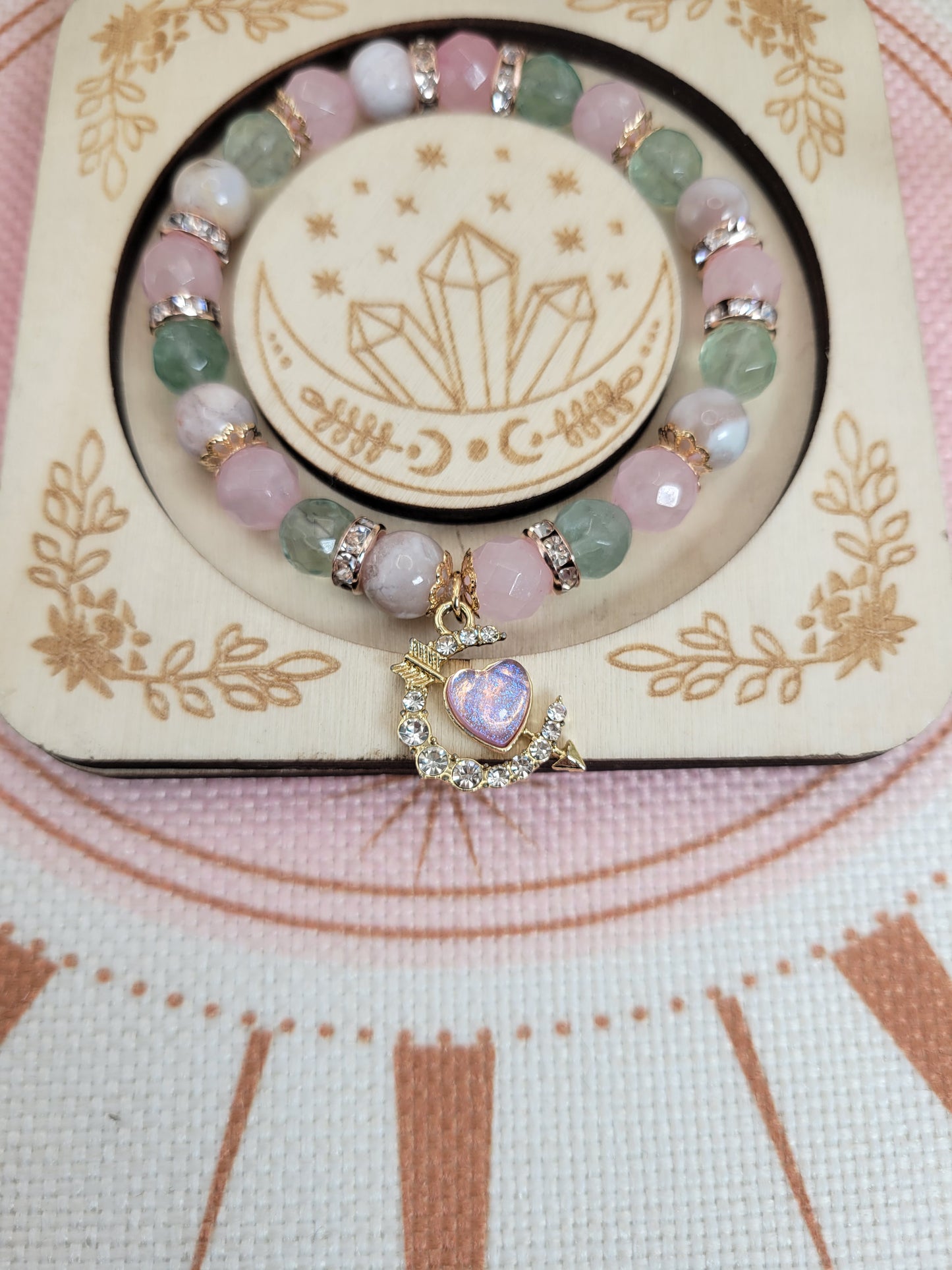 Reserved-RG1 Flower Agate, Fluorite, and Rose Quartz Bracelet