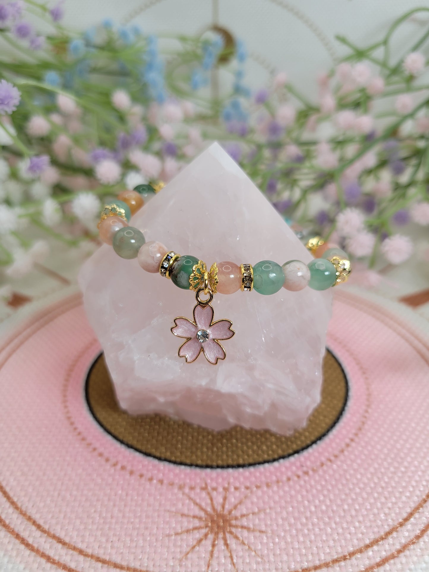 GD24 Green Flower Agate Bracelet