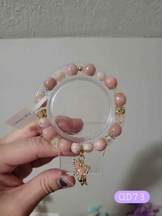 GD73 Flower Agate and Pink Opal Bracelet