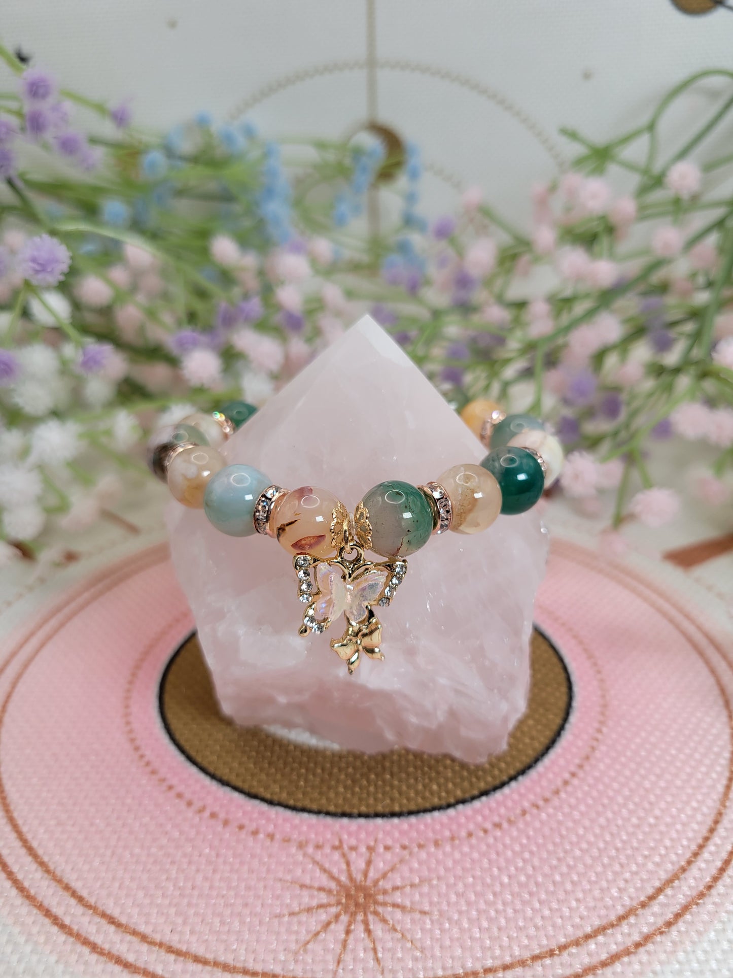 Reserved-GD14 Green Flower Agate Bracelet