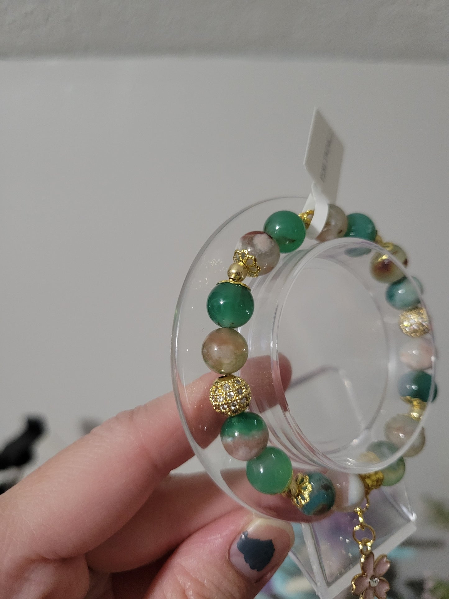 GD65 Green Flower Agate Bracelet