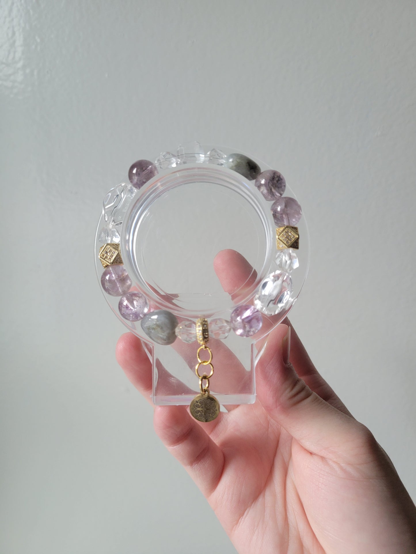 HEL1 Amethyst Azeztulite, Clear Quartz, and Labradorite Bracelet