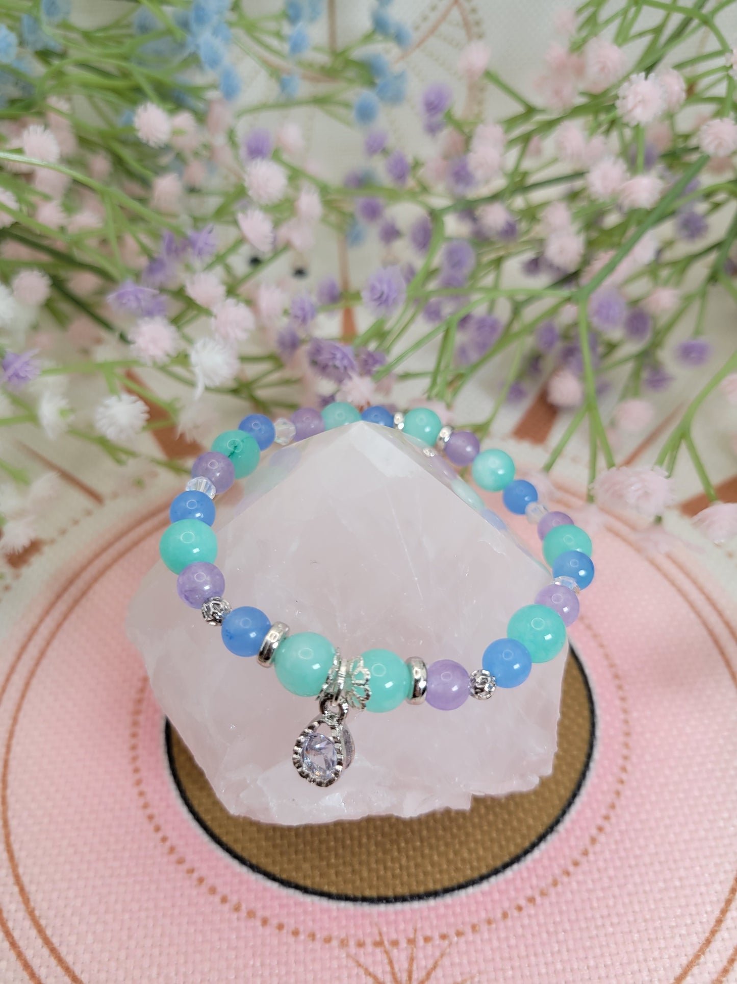 SV1 Emerald Green Chalcedony, Blue Chalcedony, and Purple Chalcedony Bracelet