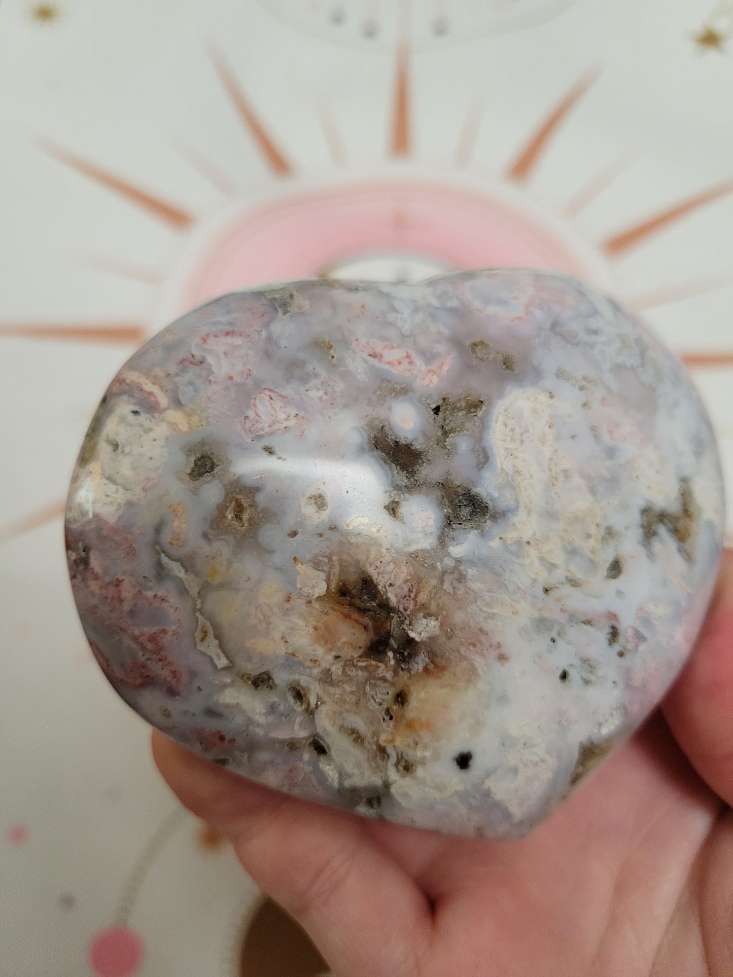 Dreamy Pastel OJ Ocean Jasper Heart Carving 50J