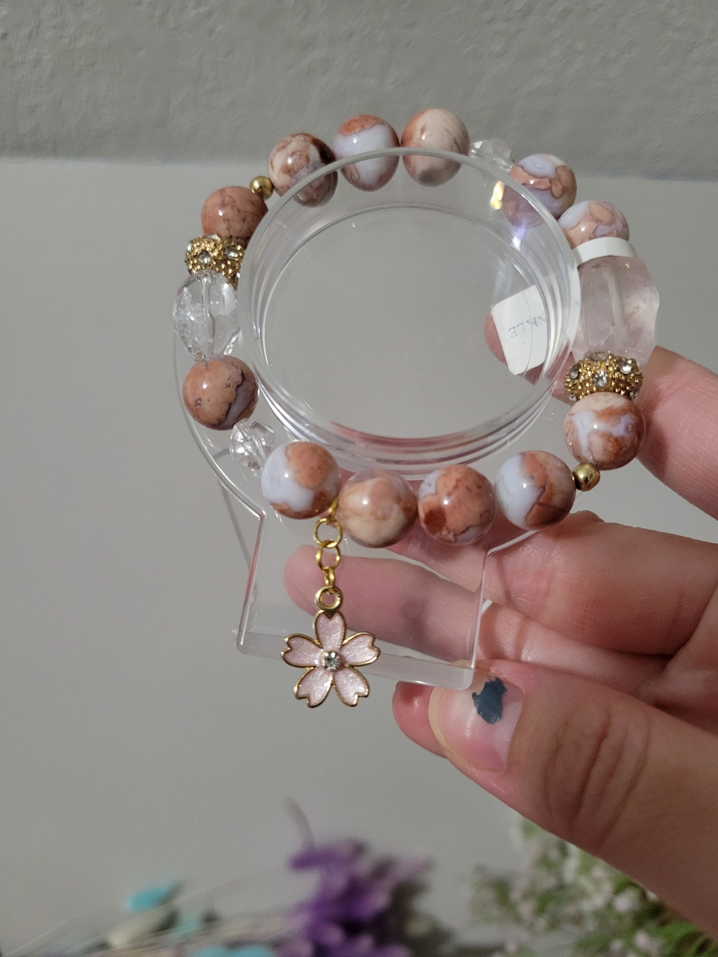 GDC1 Clear Quartz, Pink Agate, and Rose Quartz Bracelet