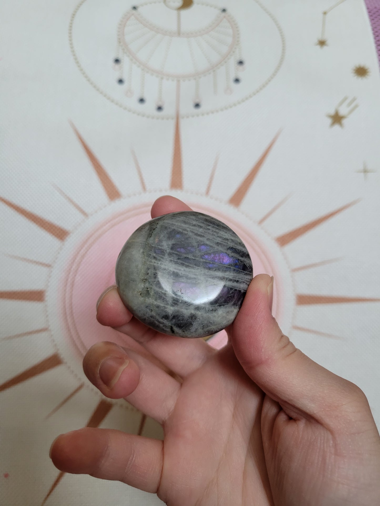 Flashy Purple Sunset Labradorite Palm Stone 15LP