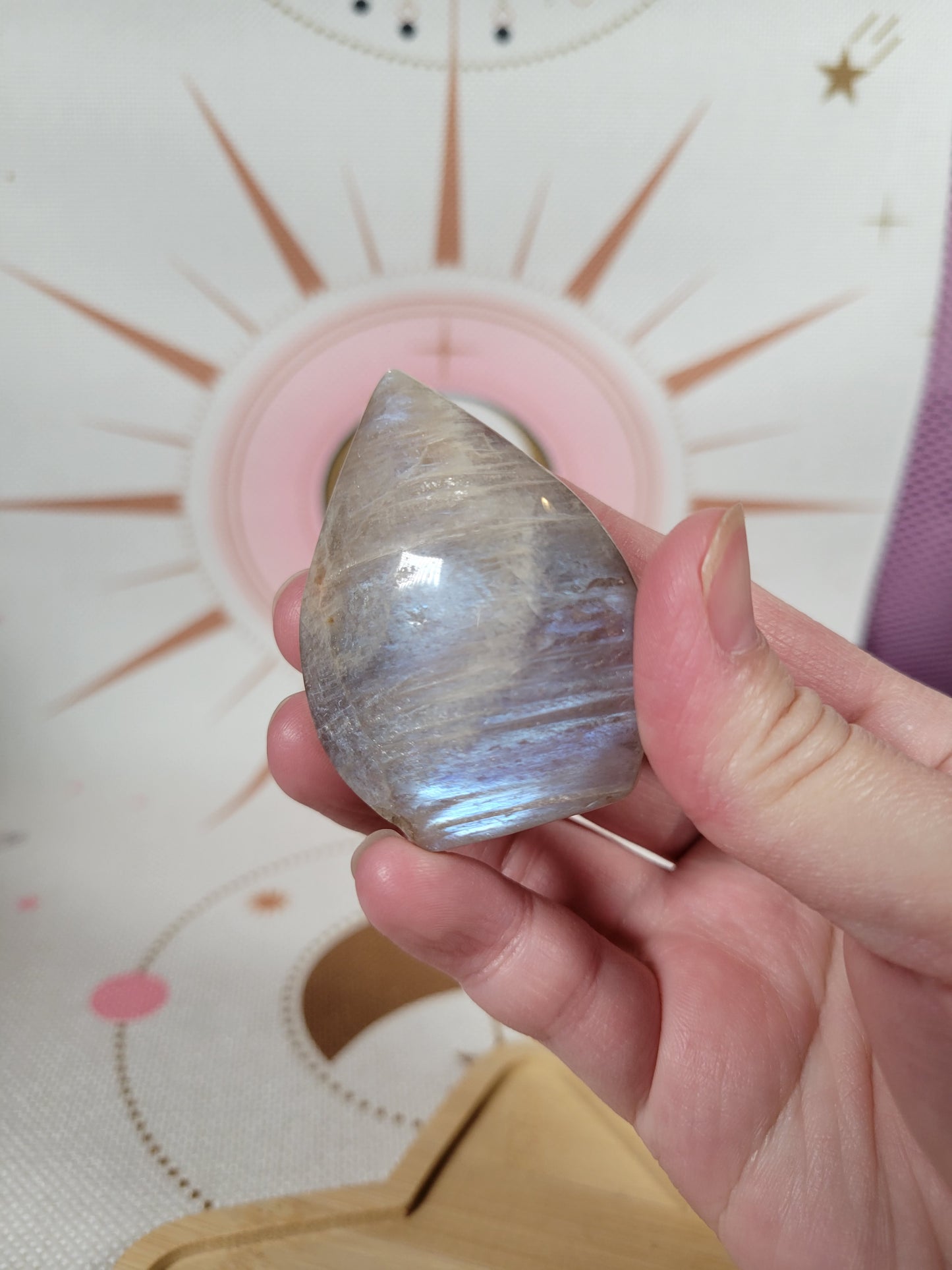 Small Flashy Moonstone Flame Teardrop Carving