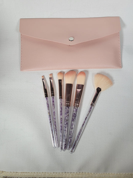 Amethyst Make-up Brush Set with Pink Vegan Leather Pouch